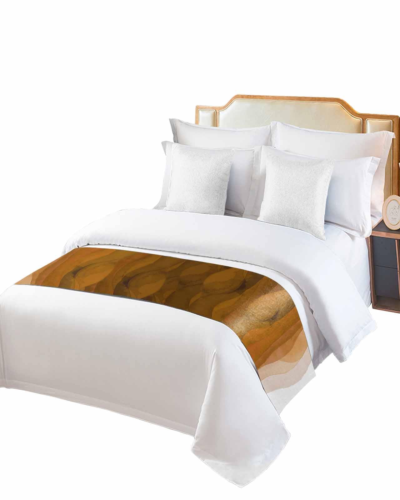 Yukro Bed Runner Scarf, Burnt Orange Gradient Abstract Ocean Wave Twin Bed Scarf Runner, No Fading Decorative Bedding Scarf for Bedroom Hotels Homes and Guestrooms