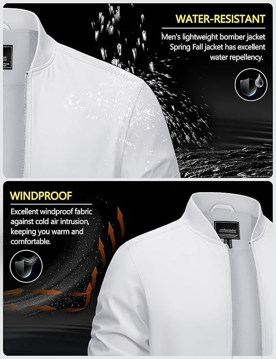 CRYSULLY Mens Lightweight Bomber Jackets Full Zip Up Casual Golf Windbreaker Fashion Stylish Coat with Pocket - Image 4