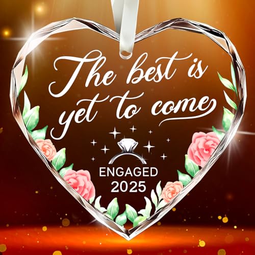 NewEleven Engagement Gifts for Couples 2025 - Gift for Newly Engaged Couples, Happy Engagement Gifts for Her, Women, Friends, Bride to Be Gift, Glass Christmas Ornament by NewEleven - Used condition - CA$5.42