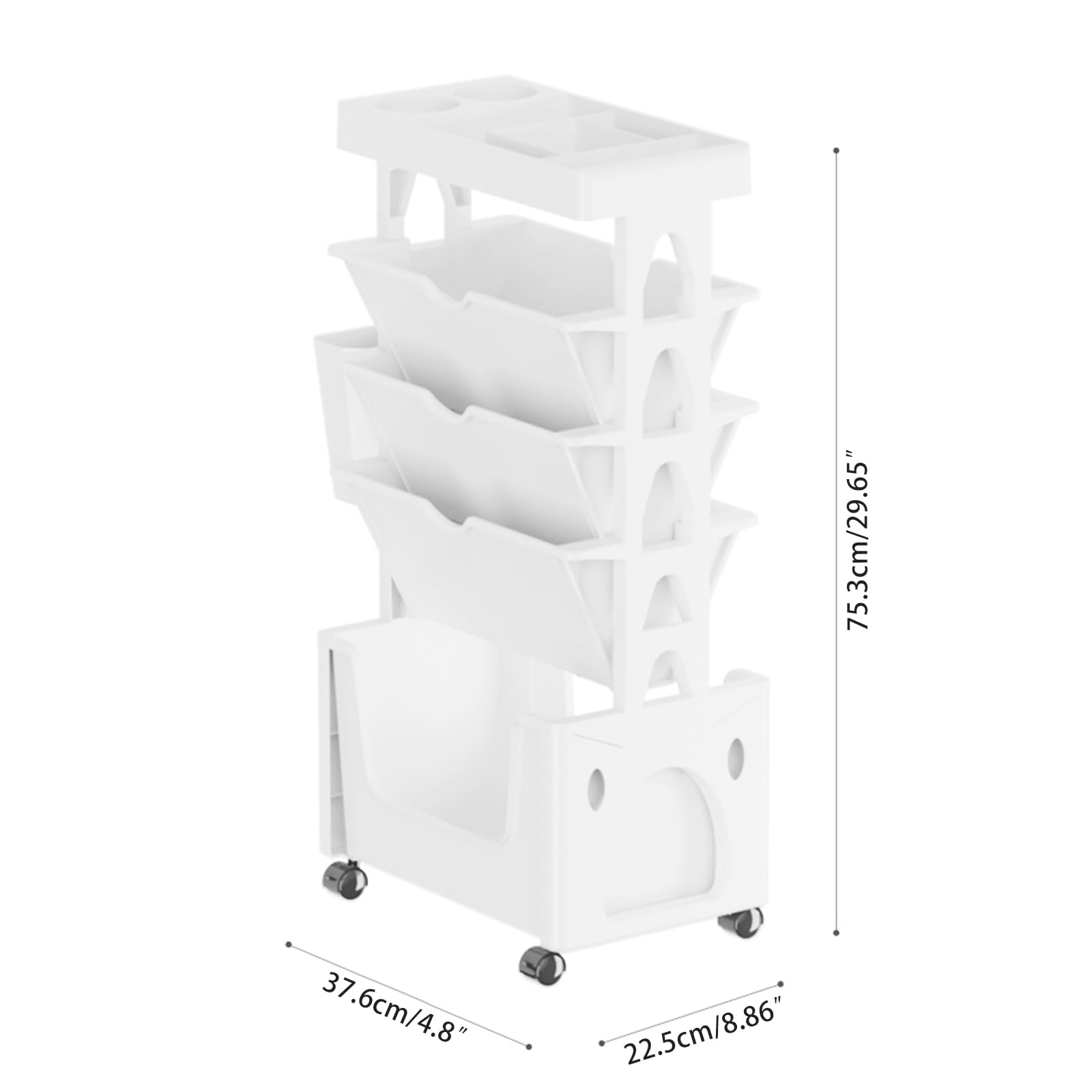 Mobiles Bücherregal mit Rollen, Beweglicher Bücherregalwagen, 5 stufiger Rollwagen mit Rädern, Herausziehbarer Rollwagenfür Büro Küche Schlafzimmer Badezimmer (Weiß), TTJ0698