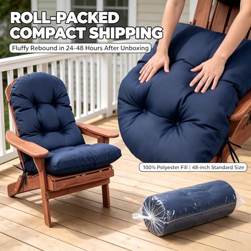 Image of QILLOWAY Outdoor High Back Chair Cushion for Adirondack, All Weather Rocking Chair Cushions Thick Padded Replacement for Patio Furniture Set of 2,Royal Blue
