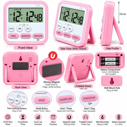 Generic Pink Stopwatch Timer with Large LCD Display - Image 3