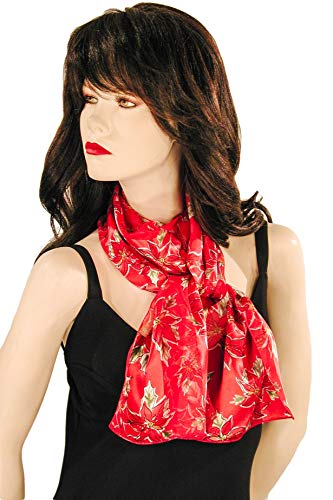 Red Poinsettia Christmas Scarf - W498RD2