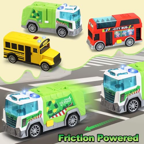 Crelloci City Vehicles 3-Pack Set - Friction-Powered Cars with Realistic Lights & Sounds, Fun Features, Including School Bus, Double Decker Bus and Garbage Truck, Gift for Kids Toddlers Ages 3+ by Crelloci - Used condition - Image 7