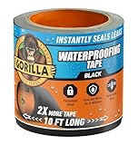 Gorilla Waterproof Patch & Seal Tape, Black Tape, 4' x 10' (Pack of 1) - Permanent Weather Resistant Seal for Leaks and Repairs