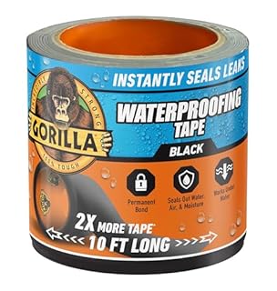 Gorilla Waterproof Patch & Seal Tape, Black Tape, 4" x 10' (Pack of 1) - Permanent Weather Resistant Seal for Leaks and Repairs