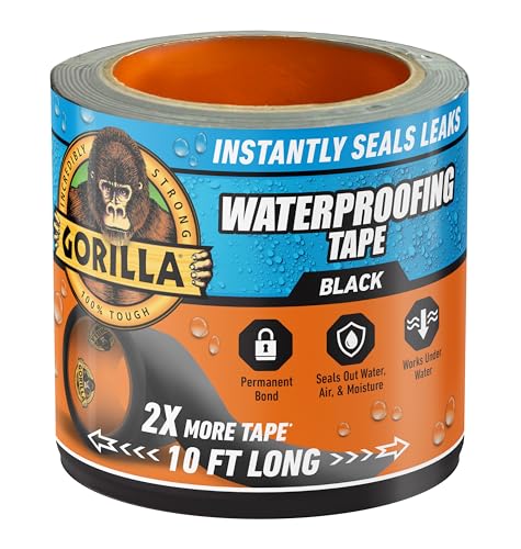 Gorilla Waterproof Patch & Seal Tape, Black Tape, 4' x...