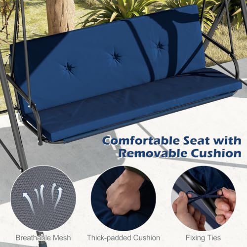 Image of Tangkula 2 Person Porch Swing, Outdoor Swing with Removable Cushions, Solid Metal Structure, Patio Swing with Adjustable Canopy for Garden, Backyard, Balcony, Poolside