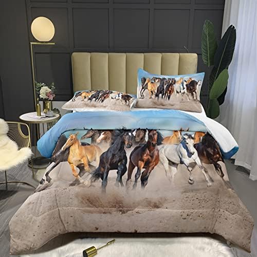 Bodhi Horses Comforter Set Twin for Boys Kids Grassl+ Horse Bedding Set 3D Animal Printed Comforter Sets Twin Size,1 Comforter + 1 Pillowcase Bedding Set #4002