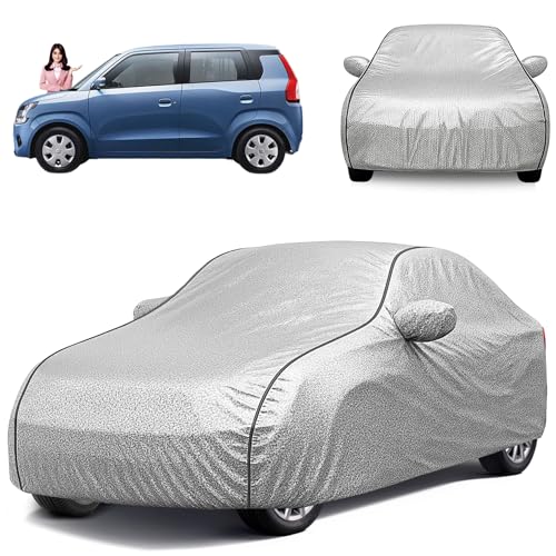Image of Avecrew Car Cover Compatible with Maruti Wagonr (Model-2019-Till Date) with Mirror Pocket,100% Waterproof, Triple Stitched, Heat & UV Resistant Wagonr New Car Cover- Silver