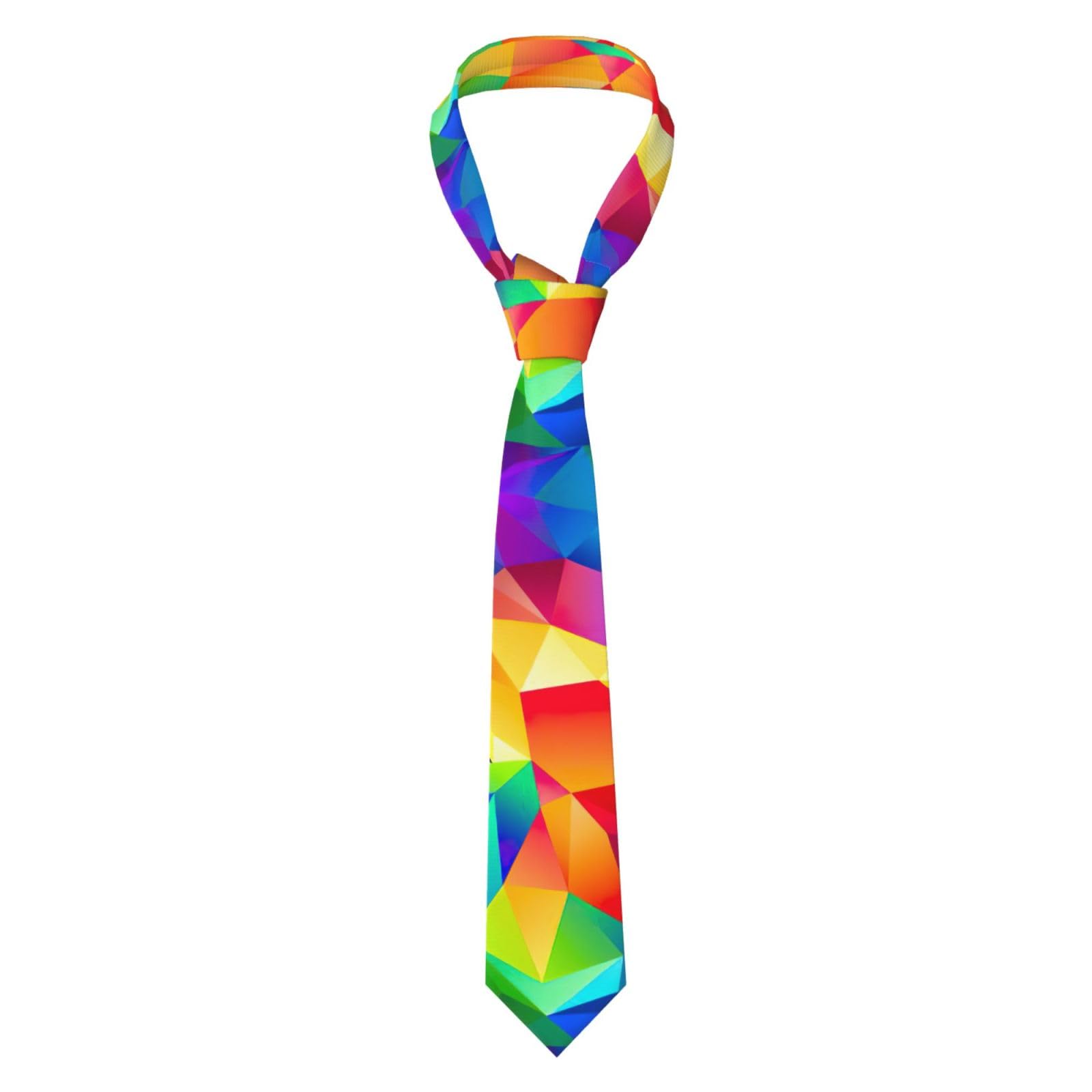 Ouyniei Rainbow Geometric Print Men'S Necktie Skinny Tie Adjustable For Business, Weddings, Daily Life And Parties