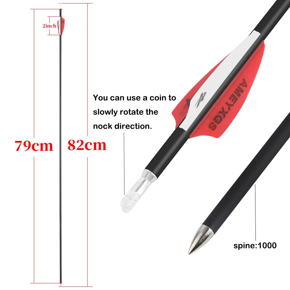 32" Frecce in Carbonio per Tiro con L'Arco ID 4.2mm Frecce da Caccia 1000 Dorso per Compound di Tiro con L'Arco e Ricurvo e Arco Tradizionale 12&24Pz