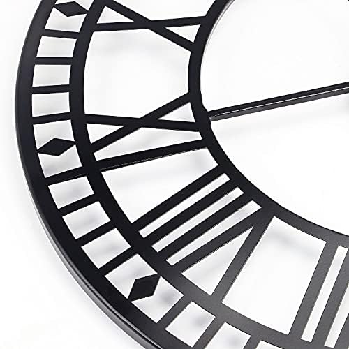 Taylor & Brown Vintage Large 60cm Wall Clock Round Metal Silent Non-ticking Battery Operated Black Roman Numerals Clocks for Home, Office, Indoor, Outdoor Garden