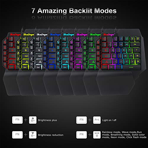 Bluefinger One Hand Rgb Gaming Keyboard And Backlit Mouse Combo,Usb Wired Rainbow Letters Glow Single Hand Mechanical Feeling Keyboard With Wrist Rest Support thumb #1