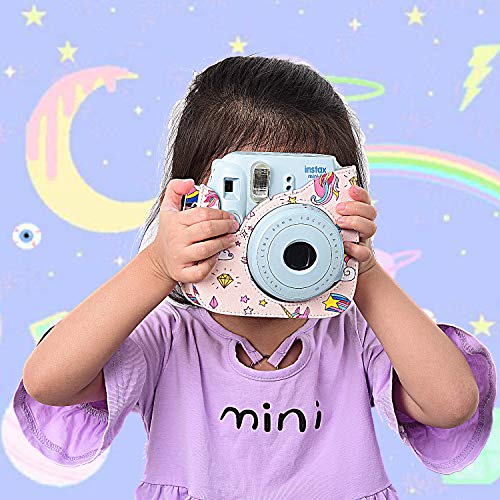 Protective & Portable Case Compatible with fujifilm instax Mini 11 / 9 / 8 / 8+ Instant Film Camera with Accessory Pocket and Adjustable Strap - Rainbow&Unicorn by SAIKA