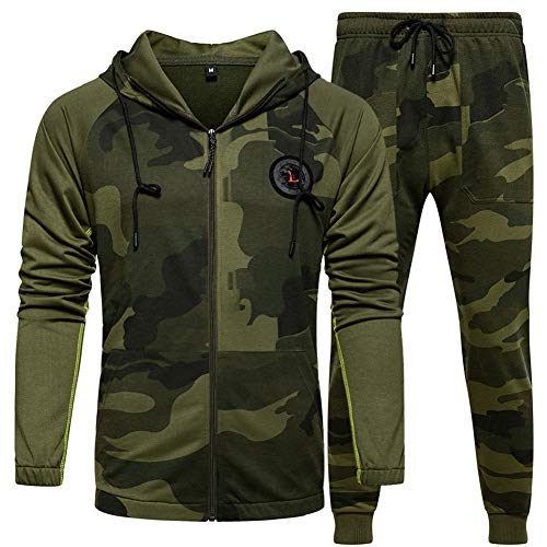 DUOFIER Men's Hooded Athletic Tracksuit Casual Full Zip Jogging Sweatsuits