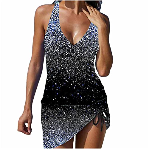 Maillot de bain tankini femme taille haute noir et doré rembourré