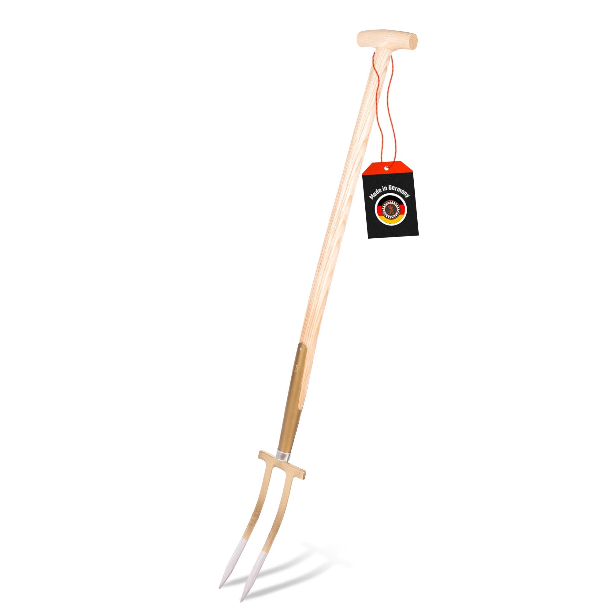 SHW-FIRE | Rosengabel mit 85 cm T-Griff aus Eschenholz – handgeschmiedete Bajonettzinken aus gehärtetem Stahl, ideal für Rosenpflege, Unkrautentfernung & Bodenbelüftung | Made in Germany