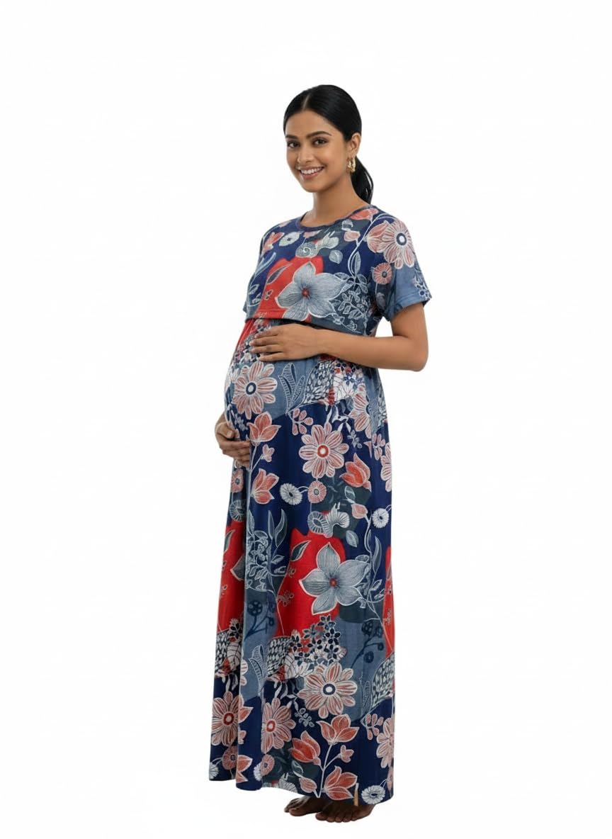 Zipless Maternity Wear for Women | Feeding Friendly Maxi Dress | Soft Nursing Nightdress for Pregnancy & Postpartum | Comfortable Full Length Maternity Loungewear (M,L,XL,XXL)-image-30