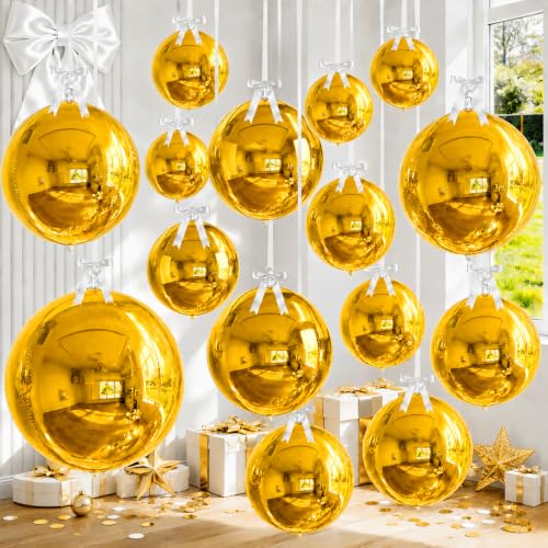 Image of 14 Pcs Gold Round Foil Balloons 22 /15 /10 4D Ball Balloons Metallic Golden Balloon Ornament Mylar Balloon Chrome for Graduation Birthday Wedding Anniversary New Year Disco Party Decorations