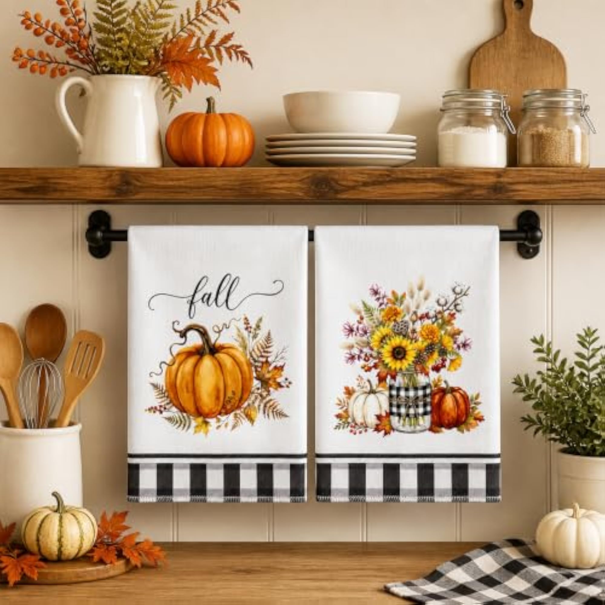 2-Pack Fall Kitchen Towels, Pumpkin Leaf Decorative Gifts