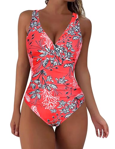 Maillot de bain une pièce à armatures Hilor motif floral rouge contrôle ventre
