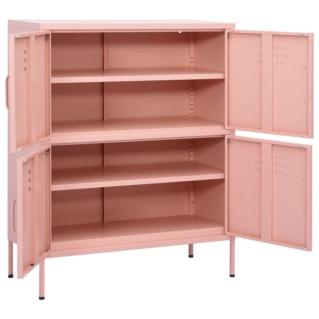 Szafka magazynowa ze stali, różowa, 80 x 35 x 101,5 cm z 4 drzwiami, 2 półkami z regulacją wysokości, poziomowaniem i uchwytem ściennym do domu, biura, warsztatu, garażu, piwnicy