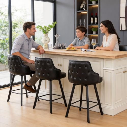 Image of Swivel Bar Height Bar Stools Set of 3, 30 inch Barstool for Kitchen Island