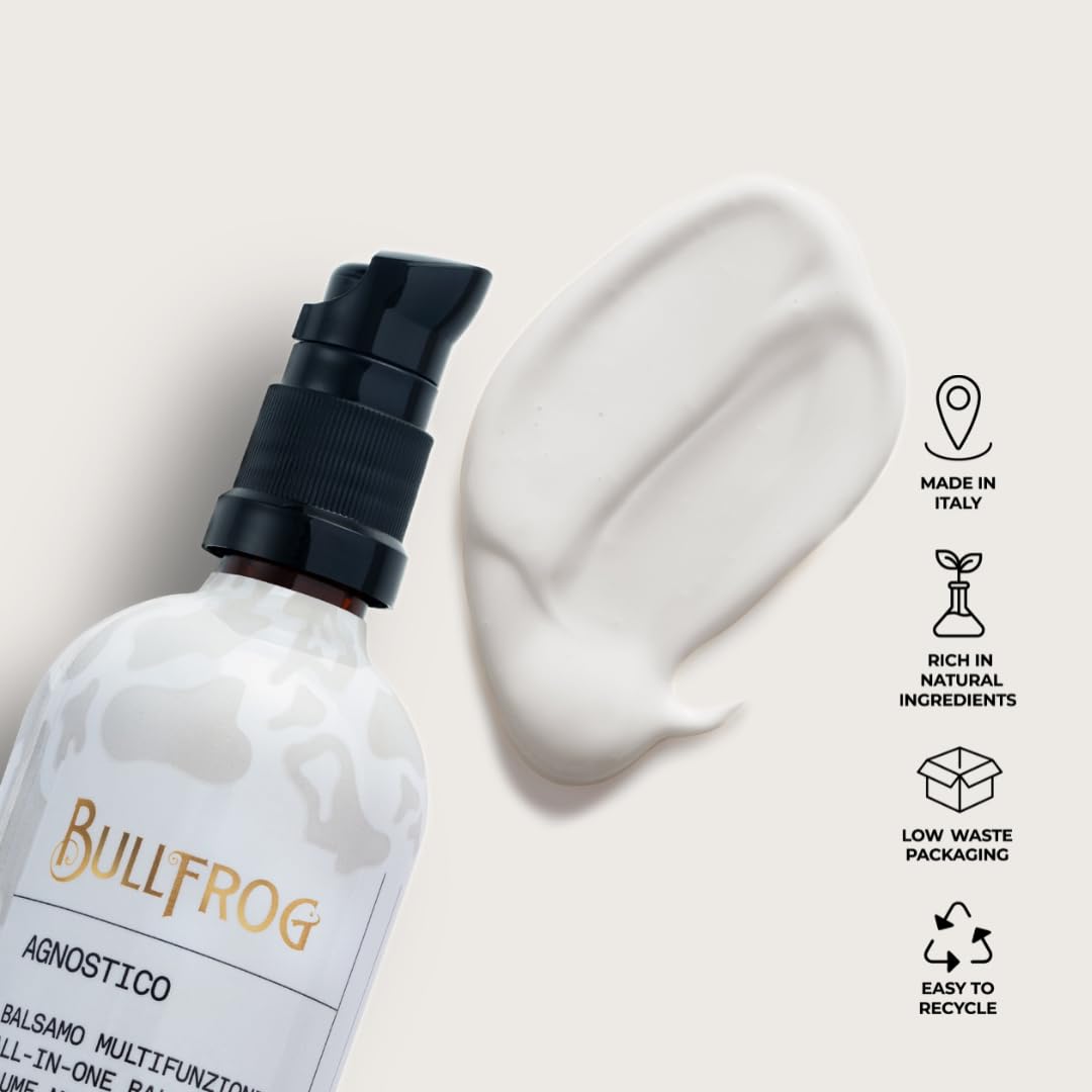 Bullfrog - Agnostico oryginalny wielofunkcyjny balsam: odżywczy, nawilżający i kojący do brody, skóry i włosów, zapach anyżu, skóry, tytoniu i rumu, edycja limitowana, 100 ml