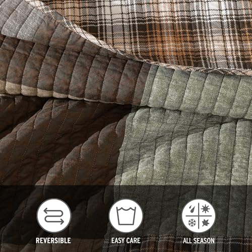Image of Eddie Bauer - Queen Quilt Set with Sham, Reversible Cotton Bedding, Lightweight All-Season, Pre-Washed, Classic Patchwork Green