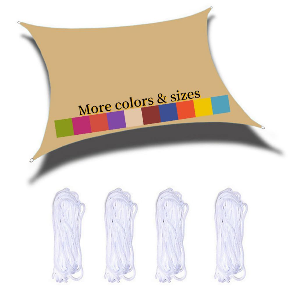 Sun Shade Sail 4x5m Waterproof Rectangle PES Polyester 98% UV Block for Outdoor Garden Patio Yard Party with Free Ropes, Sand Yellow
