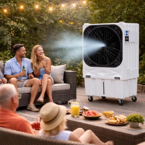 Image of 200 Desert Air Cooler Commercial 3000 Sqft | 13000 m /h Airflow | 30 Inch Fan | 100mm Honeycomb Pads | 500W High Performance Cooler for Large Rooms, Halls, Warehouses & Outdoor Use (White)