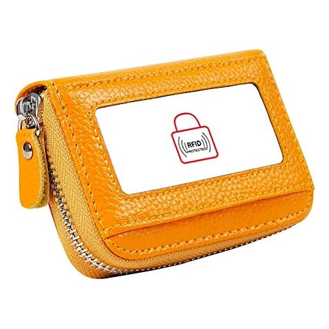 Women's RFID Blocking 12 Slots Credit Card Holder Leather Accordion Wallet,yellow Cover