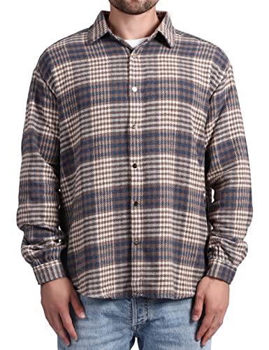 Locachy Men's Casual Cotton Plaid Shirts Long Sleeve Button-Down Flannel Overshirt Jacket3