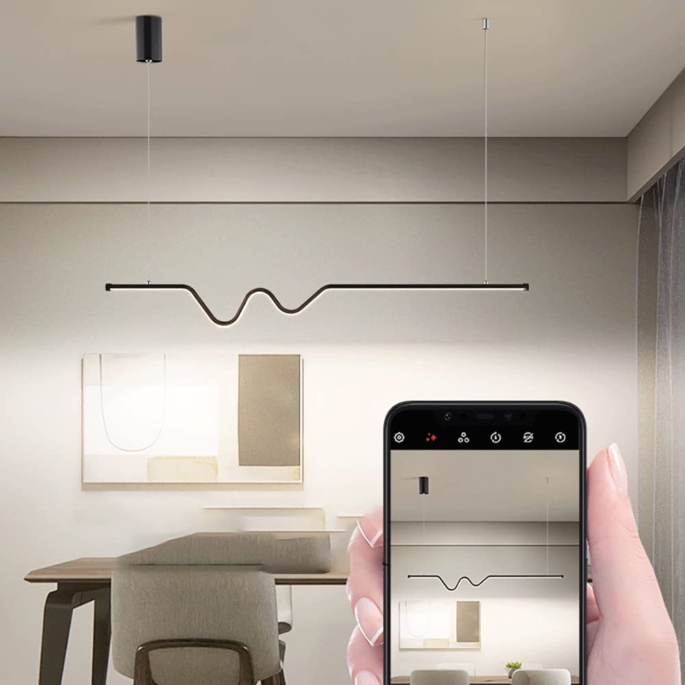 Suspension Lumineuse À Motif Ondulé Linéaire Créatif, Luminaire Suspendu En Métal Pour Salle À Manger Avec Abat-Jour En Acrylique, Lampe Suspendue Moderne À Led Pour Îlot de Cuisine, Lustre Pour Salon
