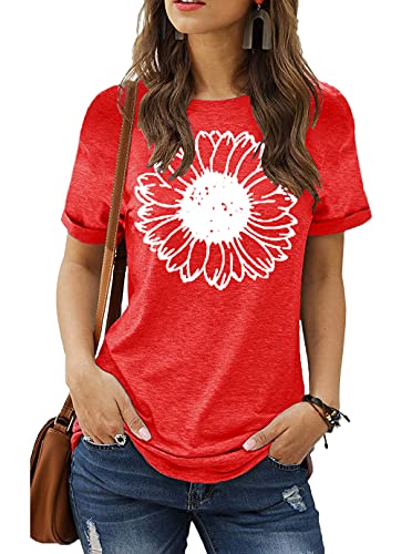 Bwogeeya Womens Sunflower T Shirts Summer Vintage Short Sleeve Cotton Graphic Printed Tees Tops #TOP1