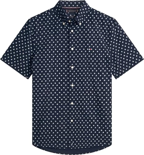 Tommy Hilfiger Herren Hemd Flex Poplin Kurzarm, Blau (Desert Sky/Allover), 4XL – Ansicht 5