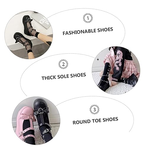 Chaussures en cuir plateforme pour femme baskets compensées rétro noir - 3