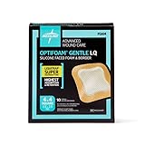 Medline Optifoam Gentle LQ Silicone-Faced Foam Dressing with Liquitrap Super Absorbent Core, 4