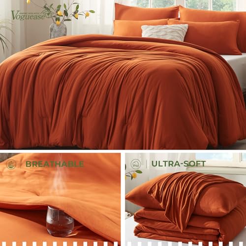 Image of Queen Comforter Set, Comforters Queen Size Luxury Ultra-Soft Jersey Knit Bedding Sets, Umber Lightweight Down Alternative Bed Comforte Queen for All Season, 3 Piece Bedding Setrey