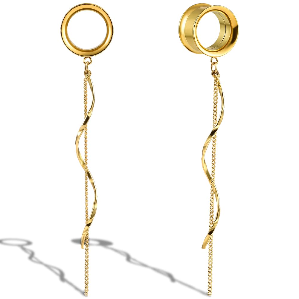 Maxbott 2PCS Ear Gauges Elegant Moon and Star 316L Hypoallergenic Stainless Steel Dangle Ear Plugs Tunnels Gauges Stretcher Pair Selling 2g 0g