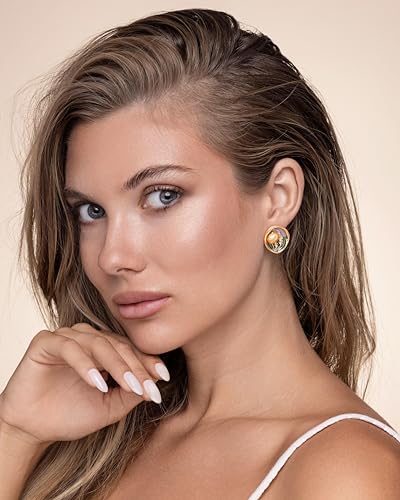 Gold Purple Irregular Button Enamel Freshwater Pearl Statement Earrings for Women by SNGIA, Colorful Green Plant Round Handmade Chunky Trendy Summer Studs Jewelry Gifts, Swirl Beachy Flower Geometric Fashion Baroque Accessories, Vintage Classy Circle Nickle Free Floral Earrings.2