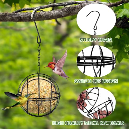4 Pièces Mangeoire Oiseaux Exterieur à Suspendre, Mangeoire pour Oiseaux, Bird Feeder avec Crochets en Forme de S, Distributeur Boules de Graisse Oiseaux, Mangeoires pour Oiseaux Sauvages (Noir) – Image 4