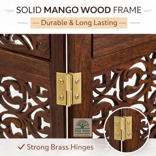 Image of Wooden Room Divider 6 Feet, 4-Panel Folding Wooden Partition for Living Room, Office, Pooja Room, Restaurant, Kitchen & Balcony