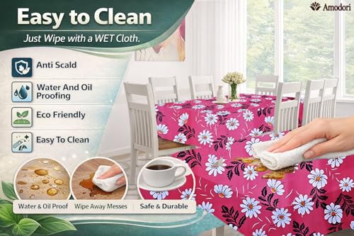 Image of Waterproof Dining Table Cover | PVC Table Protector | Dustproof Spill Proof Cover for Home & Kitchen (floral-21, 40x60 Inches (4 Seater))