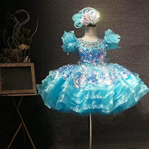 Okeval Glitter Sequined Baby Girl Birthday Dress Knee Length Princess Cupcake Wedding Party Christmas Gown With Headpiece (As1, Age, 12_Months) Rainbow #TOP1