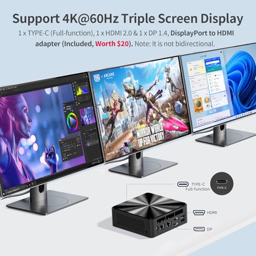 Mini PC, Intel 12th Alder Lake N100 (up to 3.4GHz), 16GB DDR4 RAM 512GB M.2 SSD, Mini Desktop Computers Windows 11, 4K Dual Display, USB3.2, RJ45, Micro PC for Home Office Business - Image 4