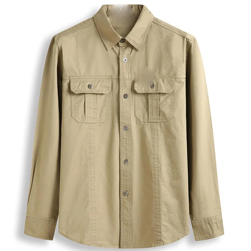 Camisa de trabajo de algodón hombre manga larga multibolsillos resistente de botones 5