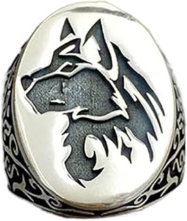 Wolf Ring,Nordic Viking Wolf Head Ring for Men, Gothic Wolf Totem Ring Hip Hop Wolf Animal Ring for Boys Punk Wolf Signet Ring Retro Rock Wolf Animal Jewelry