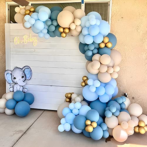 Dusty Blue Balloon Garland Arch Kit 165Pcs White Sand Pastel Macaron Blue Ocean Blue Chrome Gold Balloon Boho Baby Shower Wedding Boy Birthday Decoration #TOP6